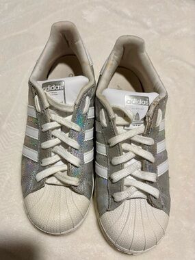 adidas Women's Silver Iridescent & White Superstar Sneakers